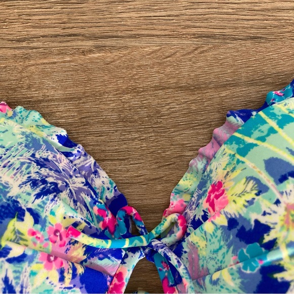 Victoria’s Secret Womens Bra 34C Halter & Back Tie Ruffle Bow Push Up Tropical - Picture 3 of 11